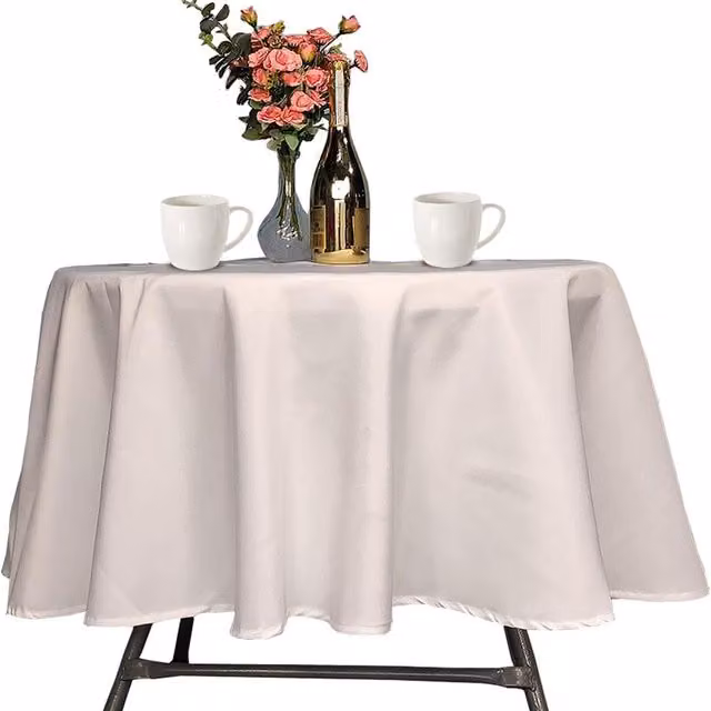 Trimming Shop Round Plain Polyester Wedding Tablecloth in Ivory