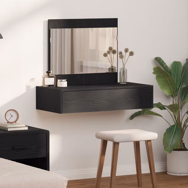 Berkfield Home Wall Hanging Dressing Table in Black Oak, W: 83 cm, D: 40 cm, H: 70 cm