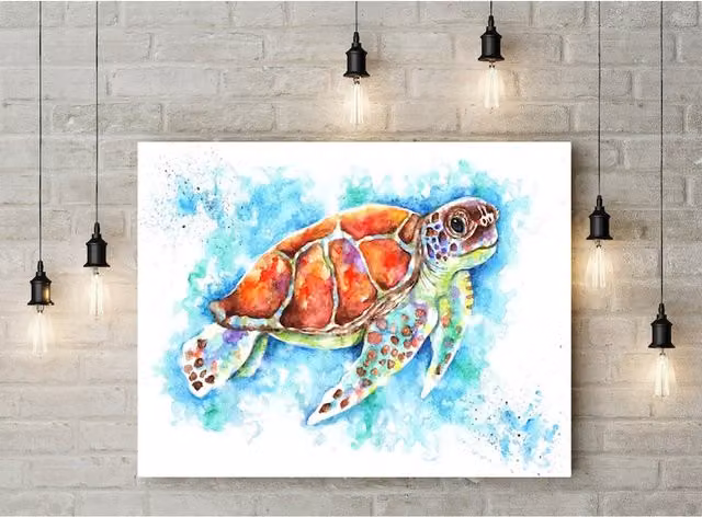 BebesArts Turtle Watercolour Print Canvas Wall Art in Blue, W: 30.48 cm, H: 45.72 cm