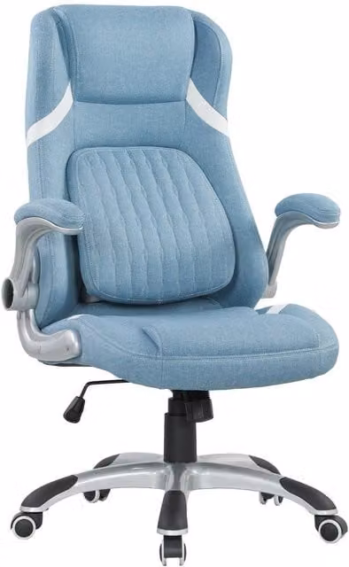 Rolipo Ergonomic Linen-Look Office Chair in Blue with Adjustable Height, Tilt Function and Armrests