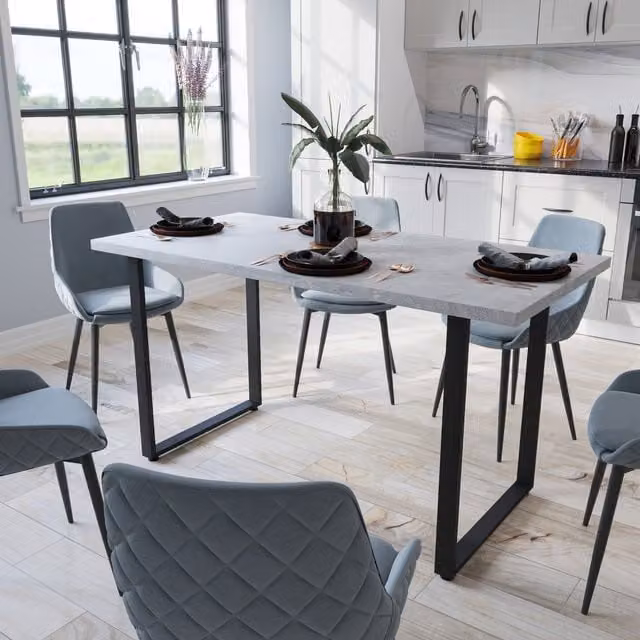 Shefa Line Seattle Modern Rectangular Dining Table in Grey, Width: 140 cm