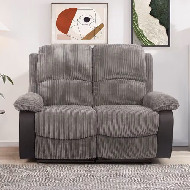 Comfy Living Fabric Cord Electric Recliner Set in Grey, including 3-Seater Sofa, 2-Seater Sofa and Armchair