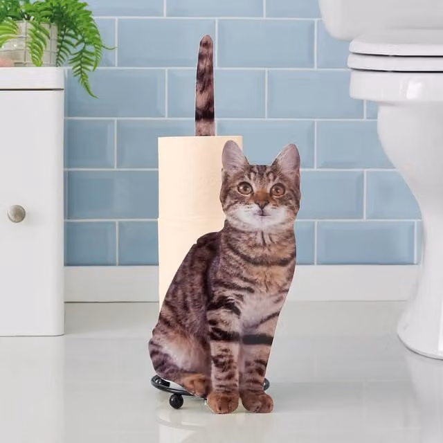 Coopers of Stortford Photo-Realistic Cat Metal Spare Toilet Roll Holder, Multicolour and Brown, H: 45 cm, W: 40 cm, D: 18 cm