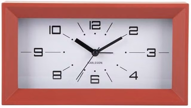 Present Time Karlsson Lujo Rectangular Analog Tabletop Alarm Clock in Red Ochre