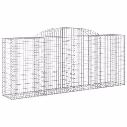 vidaXL Arched Gabion Baskets, 11 Pieces, Silver Galvanised Steel, W: 300 cm, D: 50 cm, H: 120/140 cm