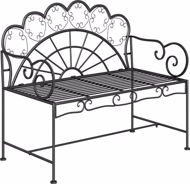Outsunny Metal Garden Bench Loveseat with Slatted Seat in Matt Black