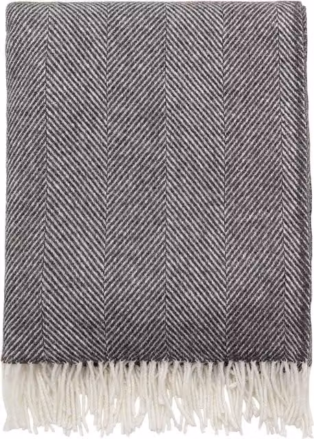Murmur Ennis Woven Wool Throw with Fringes, Grey, W/D/H: 130 x 170 cm