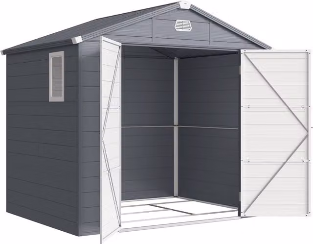 Outsunny Grey Polypropylene Garden Shed with Foundation Kit and Lockable Door