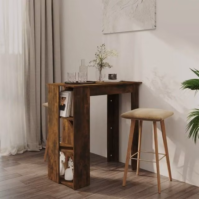 Berkfield Home Modern Smoked Oak Bar Table with Shelf, Brown, W: 102 cm, D: 50 cm, H: 103.5 cm