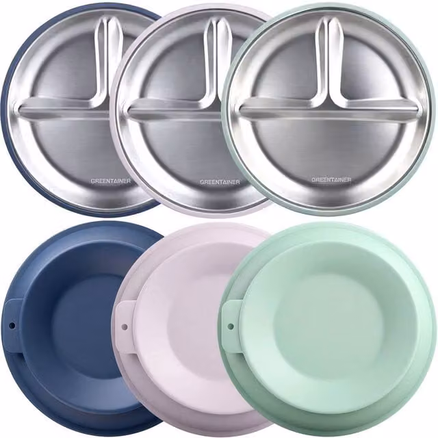 Greentainer 3-Piece Multicolour Silicone Divided Feeding Set with Suction Base and Stainless Steel