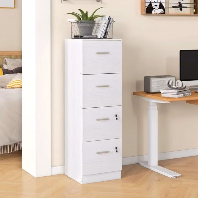 HOMCOM Lockable Vertical File Cabinet with 4 Drawers and Suspension Files in White