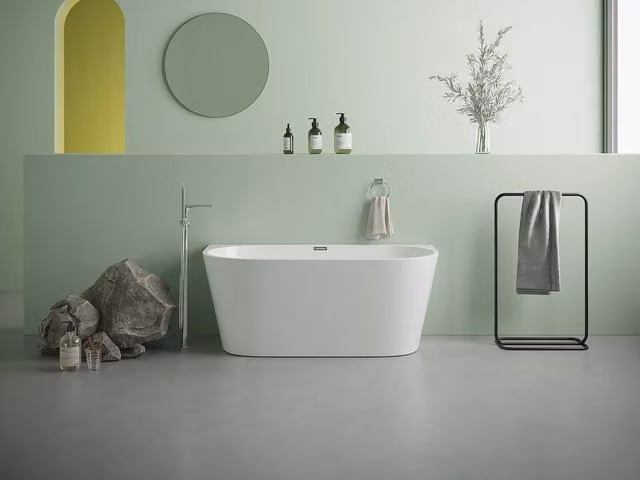 Vente-unique White Acrylic Asymmetric Semi-Island Freestanding Bathtub, W/D/H: 130 x 75 x 58 cm, 175 l