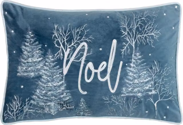 Make it a Home Arcticus Noel Blue Embroidered Piped Velvet Cushion
