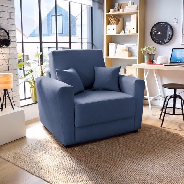 Abakus Direct Olly Single Linen Sofa Bed in Dark Blue