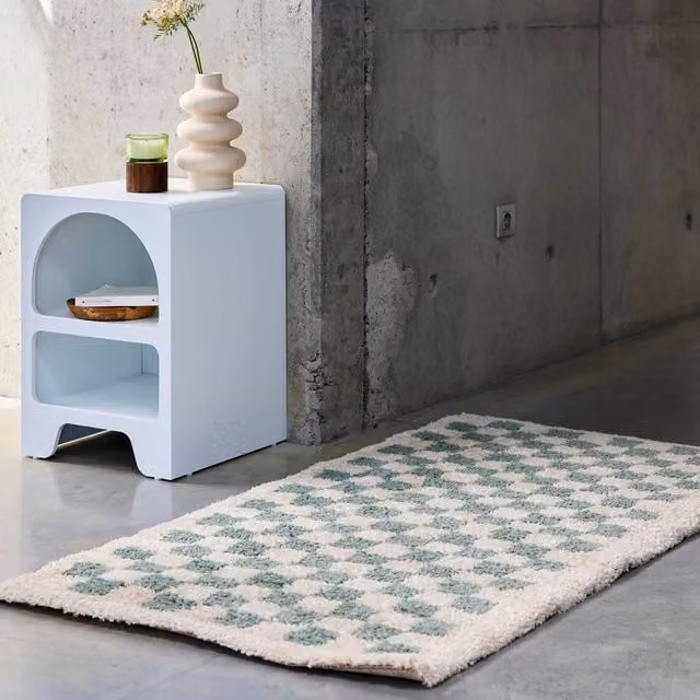 sweeek Checkerboard Modern Interior Rug in Blue and Beige, W/D/H: 170 x 120 cm