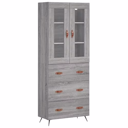 vidaXL Modern Grey Sonoma Highboard Sideboard with Metal Feet, W/D/H: 180 x 34 x 69.5 cm