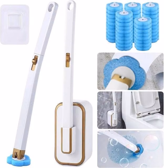 SPETLEK Disposable Toilet Brush and Holder Set, White, Wall-Mounted Plastic Cleaning System