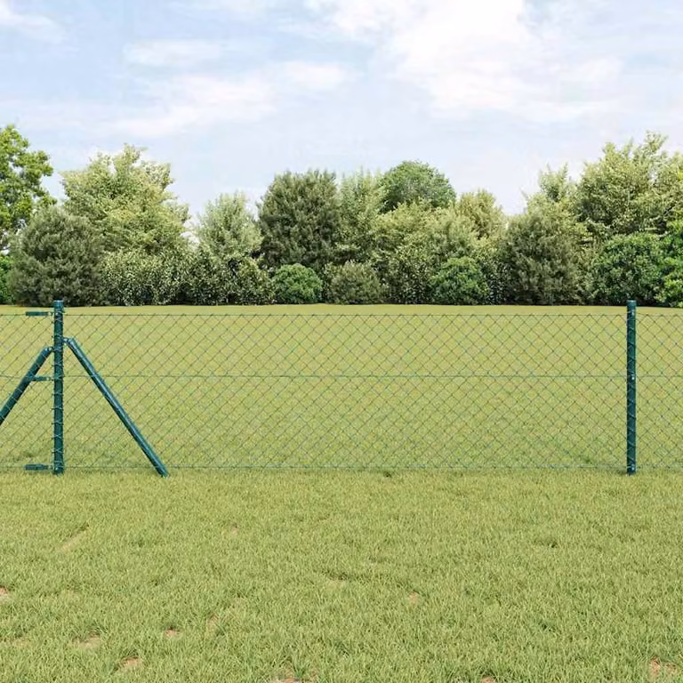 Berkfield Home Green PVC Coated Galvanised Steel Round Chain Link Fence, H: 0.6 m x W: 10 m