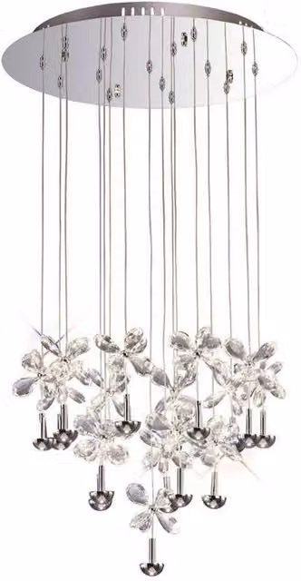 Netlighting Aviva Round Ceiling Cluster Pendant with 16 LED Lights, 4000K Cool White, Chrome and Grey Crystal