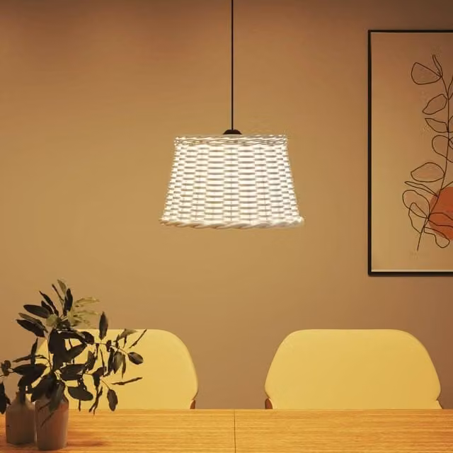 Berkfield Home Charming White Wicker Ceiling Lamp Shade, W: 45 cm, H: 28 cm