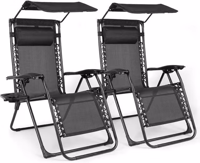 BIRCHTREE Set of 2 Sun Recliners with Canopy SR06 in Blue and Black