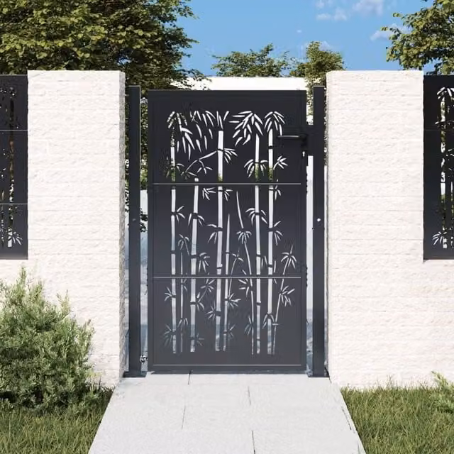 Berkfield Anthracite Steel Garden Gate with Bamboo Design W: 105 cm, H: 155 cm