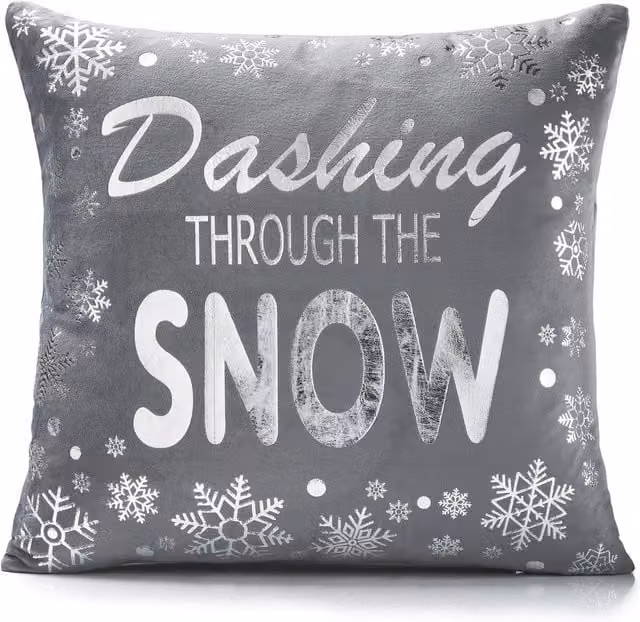 Luxury Living Christmas Dashing Velvet Decorative Cushion Cover in Grey, W/D/H: 45 x 45 x 0 cm