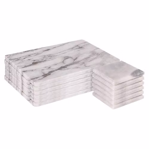 Argon Tableware 12pc Marble Placemats and Square Coasters Set in White and Black