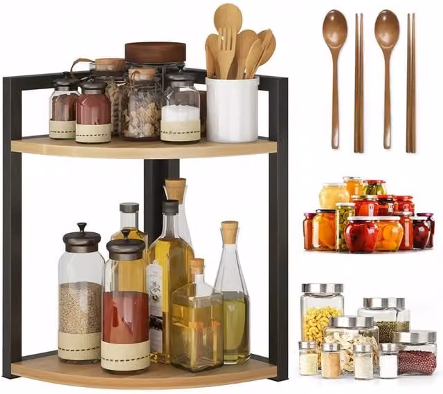 Havendro 2-Tier Metal Corner Countertop Shelf for Kitchen or Bathroom in Beige