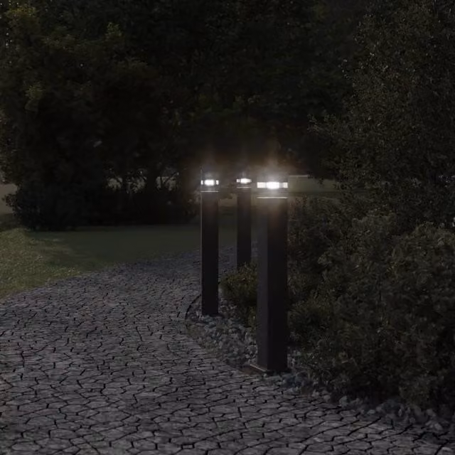 Berkfield Home Set of 3 Black Aluminium Outdoor Floor Lamps, Height: 80 cm