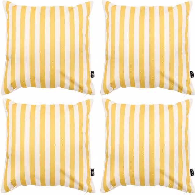 ICON Set of 4 Yellow Striped Square Outdoor Deck Cushions with Stain Repellent Fabric