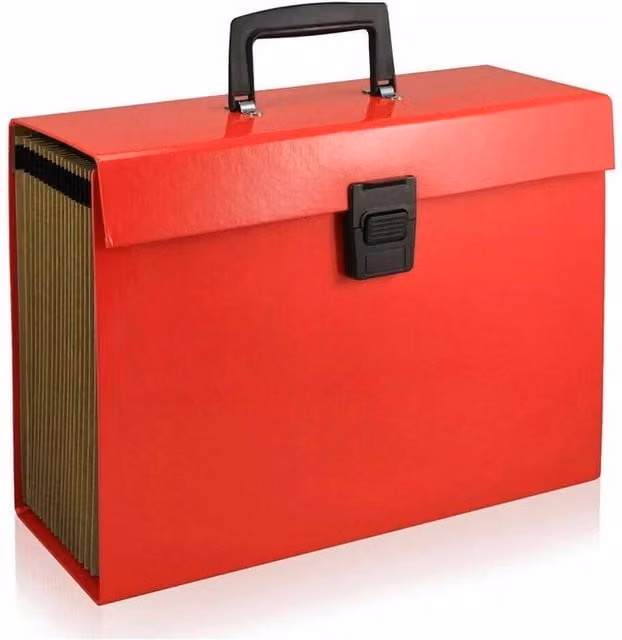 FLAVORA Red 13 Pocket Expanding A4 Cardboard Document Box File Organiser with Handles