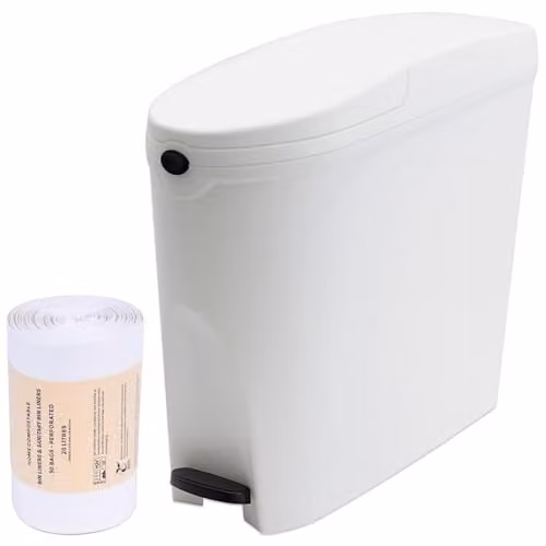ProKleen White Slimline Pedal Sanitary Bin with Bin Liners, 20 l