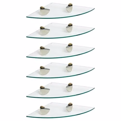 Harbour Housewares 6x Wall-Mounted Glass Corner Shelves in Gold and Transparent, W/D/H: 30 x 30 x 30 cm