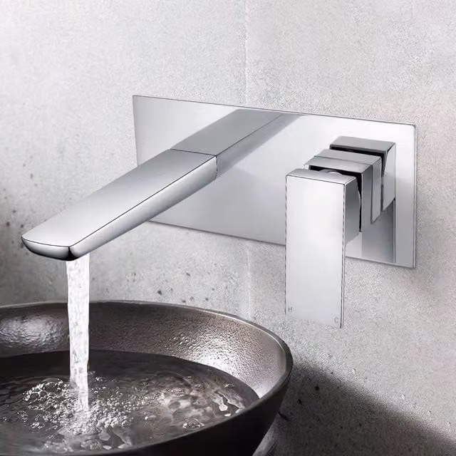 Nes Home Kenson Wall Mounted Single Lever Basin Mixer Tap in Chrome Silver