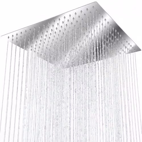 tectake Rainfall Shower Head in Polished Stainless Steel with Swivel and Tiltable Ball Joint, Square Overhead Design with Limescale-Repellent Silicone Nozzles, W: 30 cm x D: 30 cm, Silver