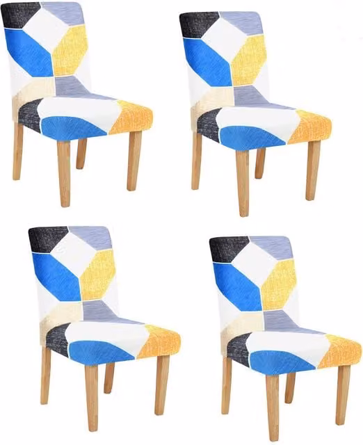 Roseley Blue Graphic Pattern 1 Dining Chair Stretch Removable Covers (Set of 4)