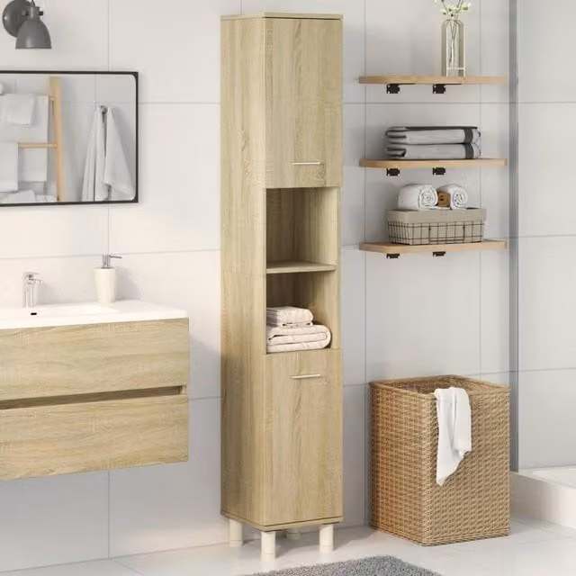 Berkfield Home Practical Bathroom Cabinet in Sonoma Oak, Light Brown, W: 30.5 cm, D: 30 cm, H: 179 cm