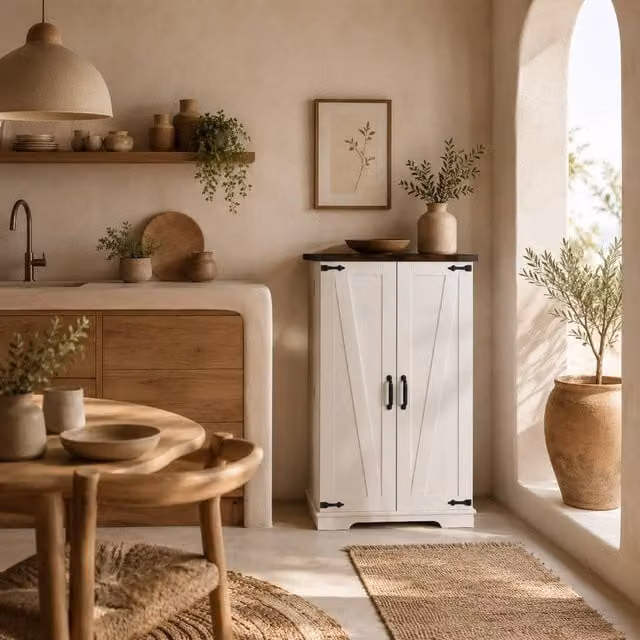 Wyld Haus Roka White Farmhouse Multi Storage Kitchen Cabinet W/D/H: 60.0 x 30.0 x 104.0 cm
