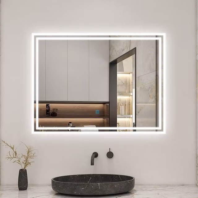 AicaBathroom Modern Rectangular LED Bathroom Wall Mirror with Touch Control in White, Width: 60 cm