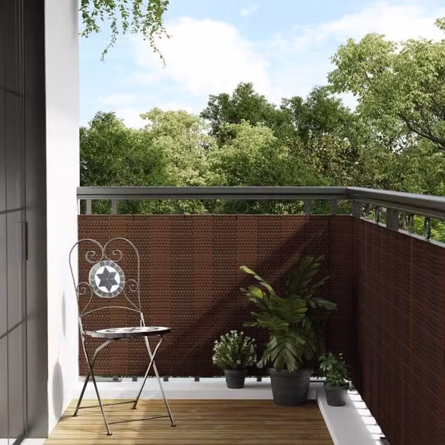 Berkfield Home Poly Rattan Balcony Screen in Brown and Black, W: 300 cm, H: 90 cm