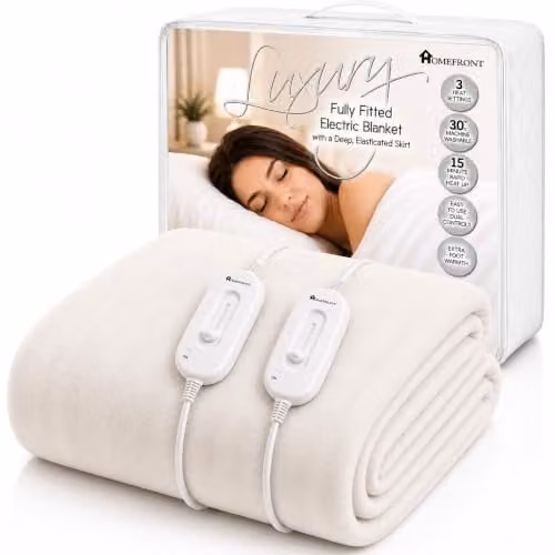 Homefront Double Size White Electric Heated Mattress Cover with Elasticated Skirt, W/D/H: 193 x 137 x 40 cm