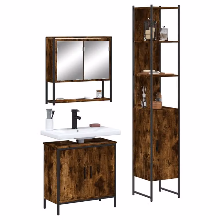 Berkfield Home 3 Piece Industrial Bathroom Furniture Set in Smoked Oak Brown