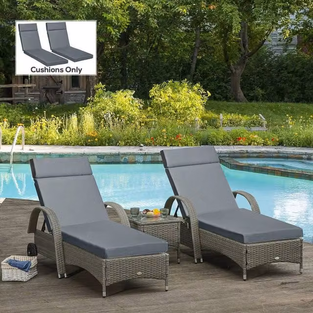 EONLION Set of 2 Grey Rectangular Lounger Cushions, W: 120 cm, D: 90 cm