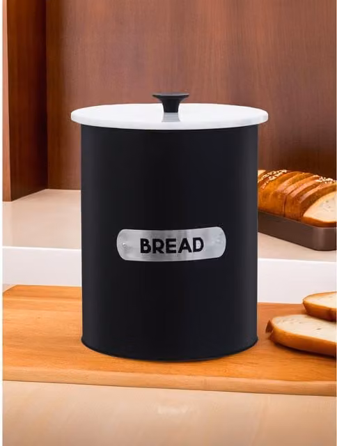 Orsina Liberty Airtight Enamel Metal Bread Bin in Black, White and Silver