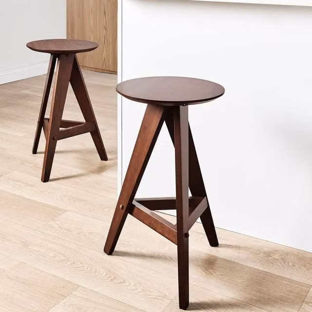 Wyld and Coco Set of 2 Brown Retro Rubberwood Dining Stools