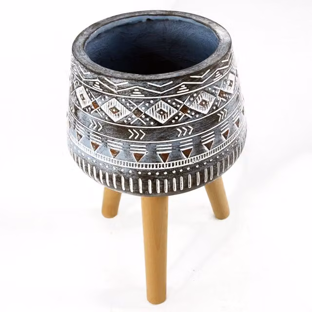 Pegdev Blue Round Fibreglass Planter with Stand for Indoor or Outdoor Use, W/D/H: 26.0 x 26.0 x 44.0 cm