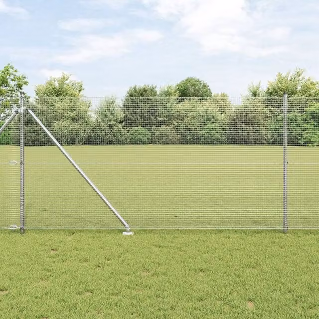 Berkfield Home Set of 2 Silver Galvanised Steel Round Mesh Fence Posts, Height: 1 m, Width: 10 cm