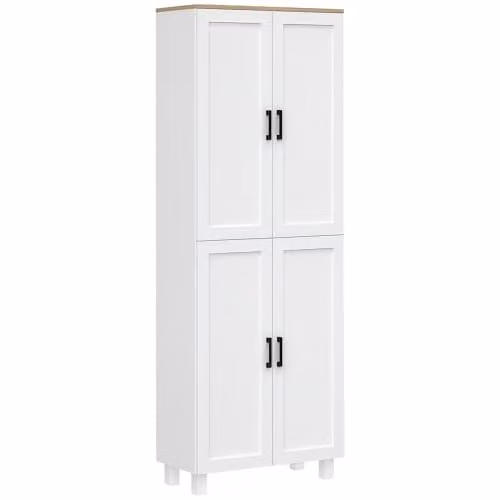 HOMCOM Modern Freestanding Kitchen Pantry Tall Unit with Hinged Doors and Internal Shelves, White, H x W x D: 170.5 x 60 x 30 cm
