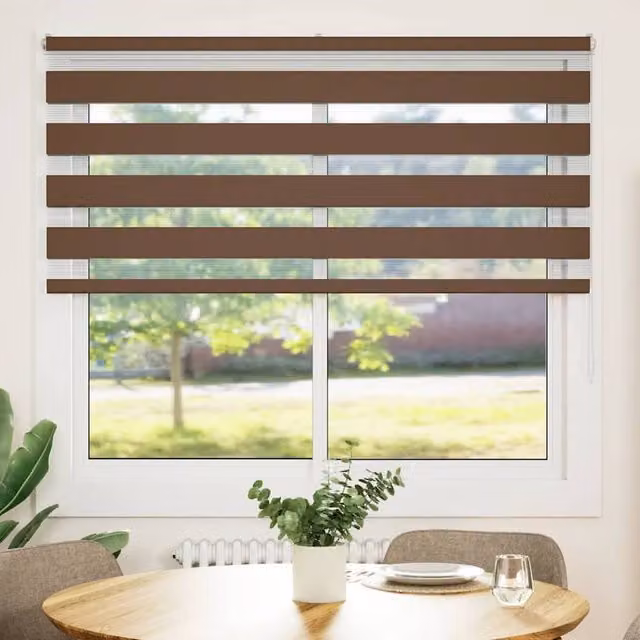 Berkfield Home Brown Zebra Day and Night Blind, W: 155 cm, H: 100 cm